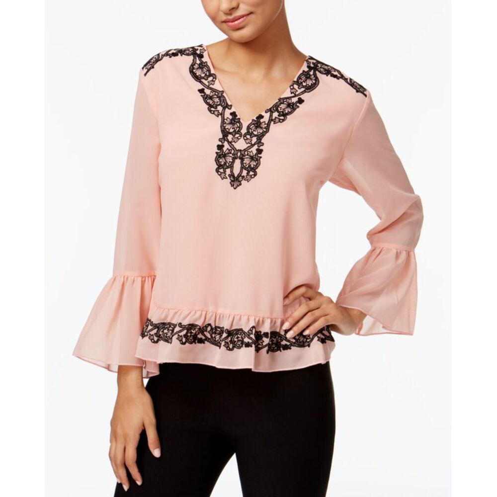 Chelsea and Theodore Embroidered Bell-Sleeve Blouse